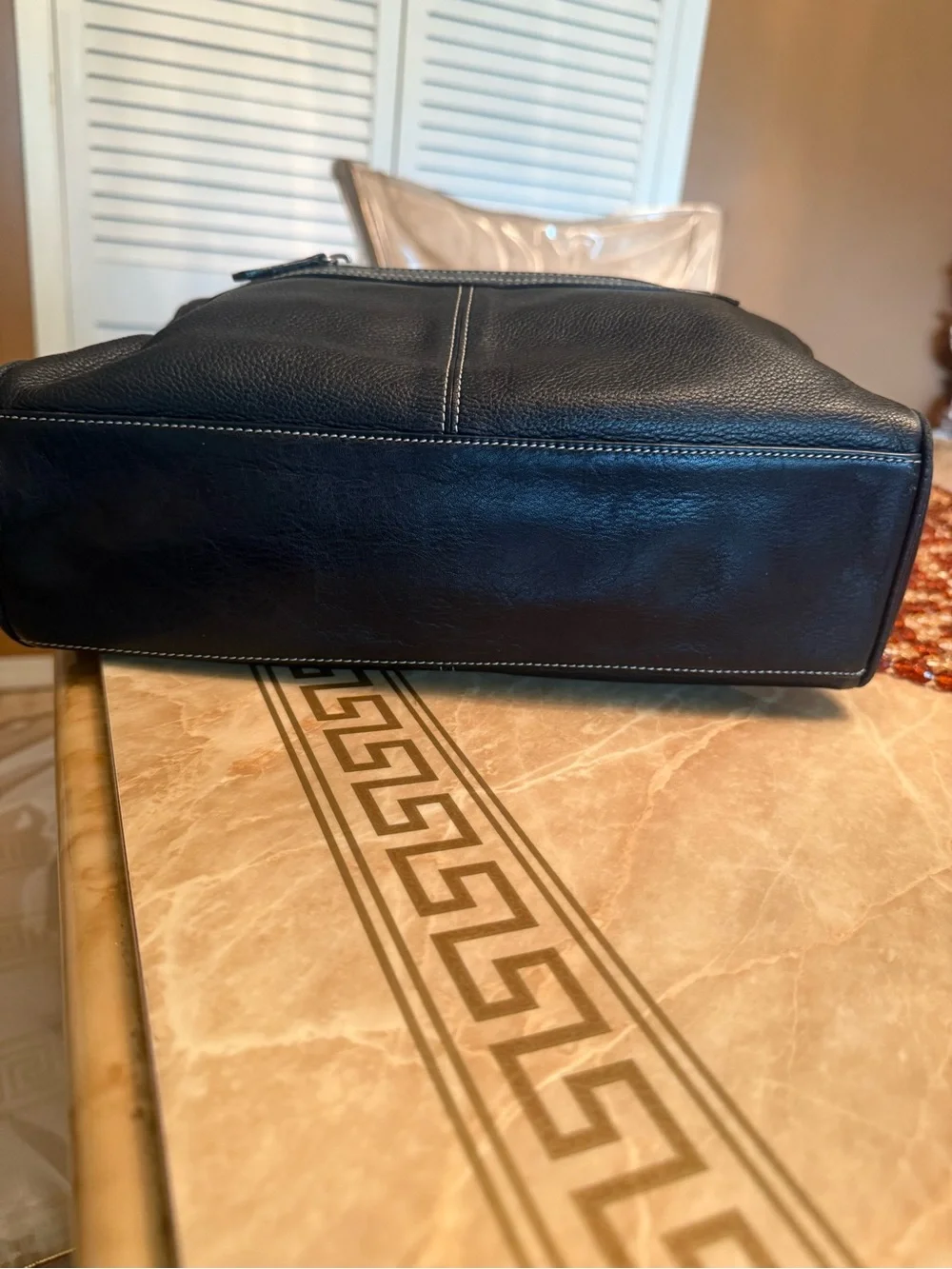 Tignanello Black Shoulder Bag with White Contrast Stitching.